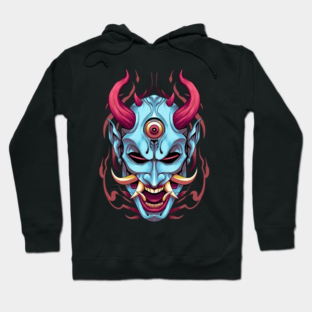 Japanese Blue Yokai Mask Hoodie by Mang Kumis